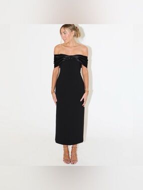 Odd Muse Off-Shoulder Black Midi Dress - Elegant Evening Dress